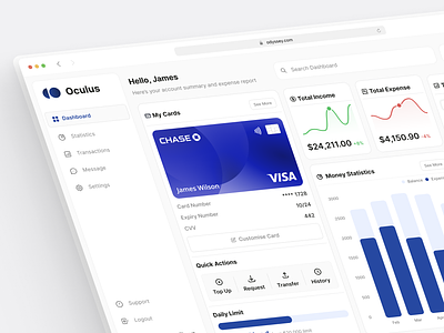 Oculus - Card Dashboard analytics bank banking dashboard credit card dashboard dashboard design finance dashboard fintech app investment minimal design modern money manage money management payment saas startup transactions ui ux user experience wallet