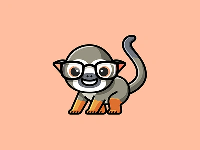 Nerdy Squirrel Monkey adorable cartoon character clever clinic cute dental doctor geek glasses illustration mascot monkey nerd orthodontics playful smart smile squirrel monkey teeth