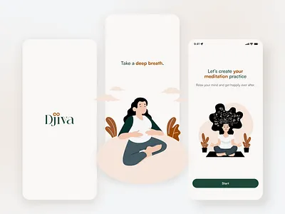 On Boarding Screen - Djiva Meditation Apps app design homescreen illustration meditation meditationapps mindful mobile onboarding relax splashscreen ui uidesign