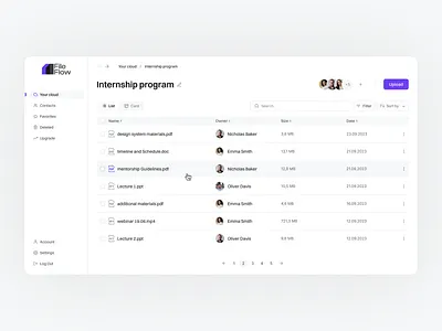 FileFlow — file sharing service documents files list view saas sharing sidebar storage ui ux