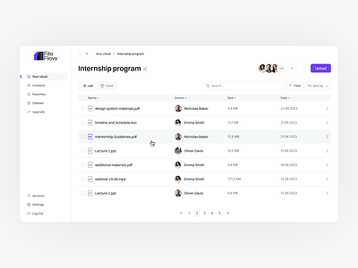 FileFlow — file sharing service documents files list view saas sharing sidebar storage ui ux
