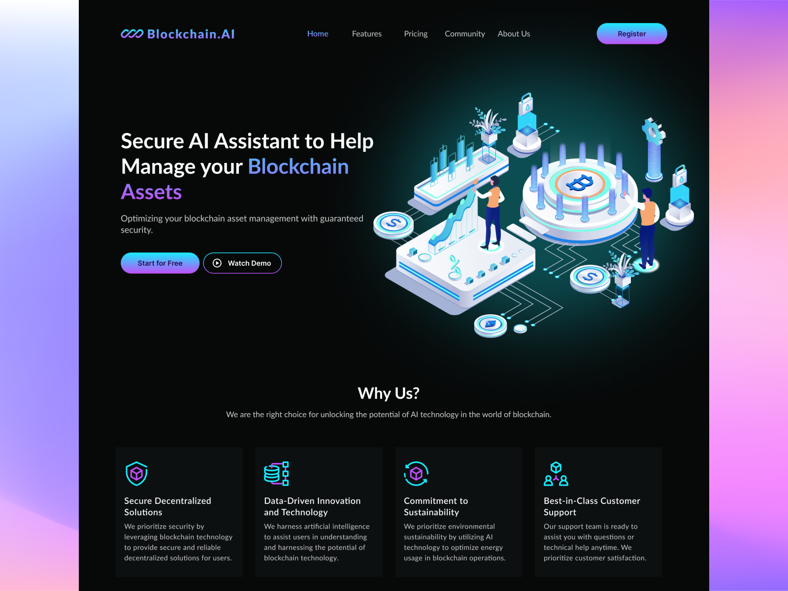 Blockchain AI Assistant Landing Page ai artificial intelligence blockchain blockchain ai design header hero landing page ui ui design ux ux design web web design