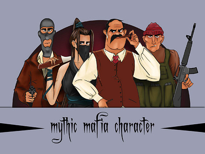 Mythic Mafia characters banner branding characters epic characters game game design graphic design mafia mythic razmehrabani razmehrdesigner walf dragon