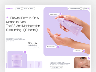 pillowderm- e commerce website e commerce ecommerce header homepage landing page shopify web website website design