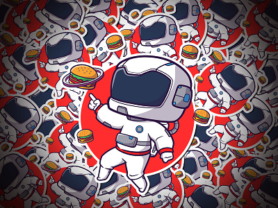 Cute Cartoon Astronaut with Burger branding burger canva cartoon cute design food graphic design hamburger illustration logo mascot meat vector