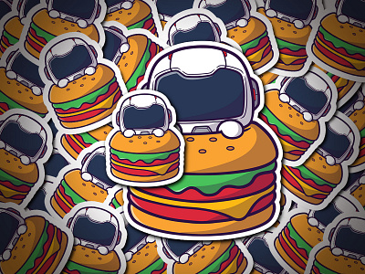 Cartoon Astronaut Hiding on Humberger astronaut branding burger canva canva element cartoon cute design food graphic design illustration kids logo meat vector
