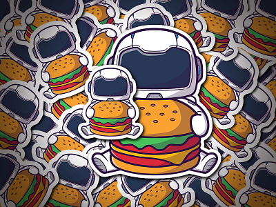 Cartoon Astronaut holding Hamburger branding burger canva cartoon cheese cute design element food graphic design illustration kids logo ui vector