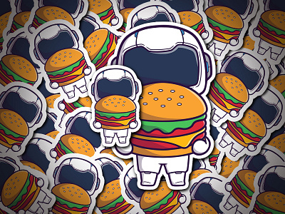 Cute Cartoon Astronaut with Cheese Burger astronaut branding burger cartoon cute design food graphic design illustration kid kids logo space sticker ui vector