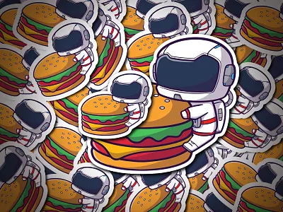 Canva Element Cartoon Astronaut with Burger astronaut branding burger cartoon cute design floating fly food graphic design illustration kids logo meal meat space vector