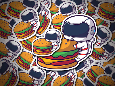 Canva Element Cartoon Astronaut with Burger astronaut branding burger cartoon cute design floating fly food graphic design illustration kids logo meal meat space vector