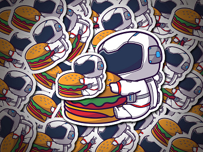 A cute Cartoon Astronaut huge Burger astro branding burger cartoon cute design fly food graphic design illustration kid kids logo mascot meal meat ui vector