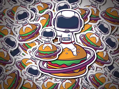 Canva Elements Cartoon Astronaut with Burger Collection astronaut branding burger cartoon cute design food graphic design illustration kids logo meal meat space ui vector