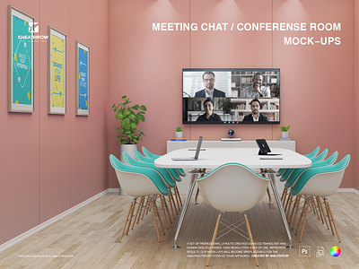 MEETING CHAT / CONFERENSE ROOM MOCK-UPS corporate ipad mockup psd showcase table tv