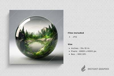 Volumetric drop with an ecosystem inside Generative AI. ai generated eco glass ball ecosystem environment ball environment ecology evarporation forest grass hill hill hydro glass natrue nature forest plant waste recycling zero waste