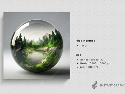 Volumetric drop with an ecosystem inside Generative AI. ai generated eco glass ball ecosystem environment ball environment ecology evarporation forest grass hill hill hydro glass natrue nature forest plant waste recycling zero waste