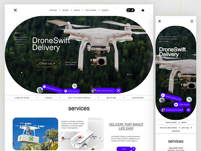 Drone Delivery Service business delivery delivery website design drone drone delivery e commerce ecommerce homepage interface robot saas sales smart tech