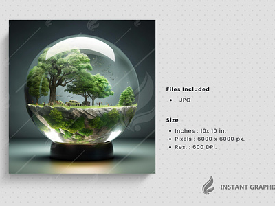 Glassy Ball with an ecosystem inside Generative AI. ai generated eco ecosystem environment environment ecology evarporation forest graphic design grass hill hill hydro natrue nature forest plant waste recycling zero waste