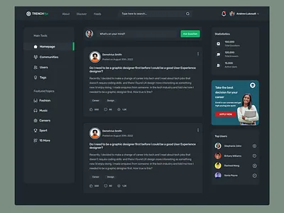 Social Media Forum dark mode forum ui ux design