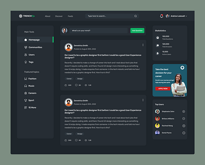 Social Media Forum dark mode forum ui ux design