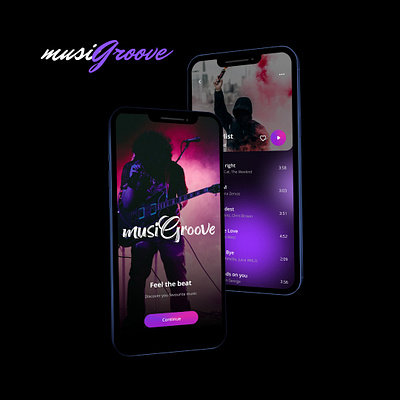 musiGroove - A music streaming platform animation app design figma graphic design motion graphics ui uiux