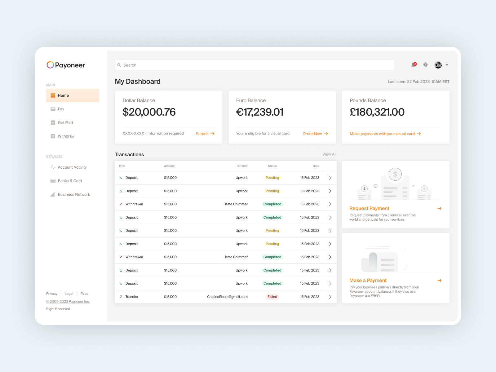 Freelancer using Payoneer for international payments