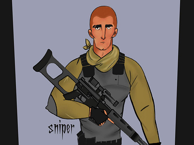 Designing Sniper character 2d graphic animation branding cartoony man character 2d character design game design gaming graphic design man sniper sniper character