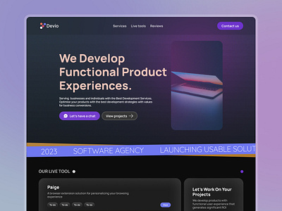 Devio - Agency Landing Page agency landing page application branding design gradient illustration landing page logo minimalist software agency software application software landing page superb design technology website ui ui design ux ux design web app website