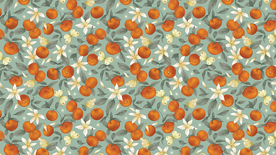 Clementines Surface Pattern Design apparel botanical butterflies clementines fabric prints floral pattern flowers illustration mandarines oranges pattern design surf surface pattern design textile design