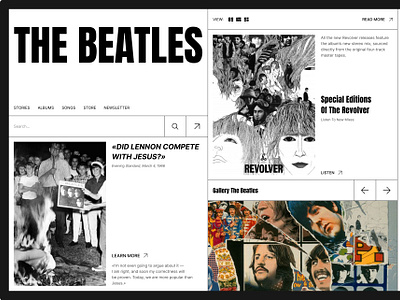 The main page of The Beatles website design main page music rock tabular style the beatles uxui веб дизайн главная страница музыка рок табличный стиль