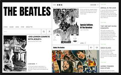 The main page of The Beatles website design main page music rock tabular style the beatles uxui веб дизайн главная страница музыка рок табличный стиль