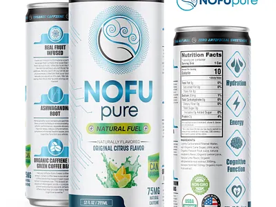 NOFU Pure Energy Drink Bottle Design branding design graphic design illustration label design logo vector