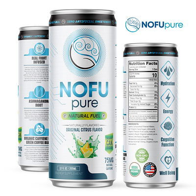 NOFU Pure Energy Drink Bottle Design branding design graphic design illustration label design logo vector