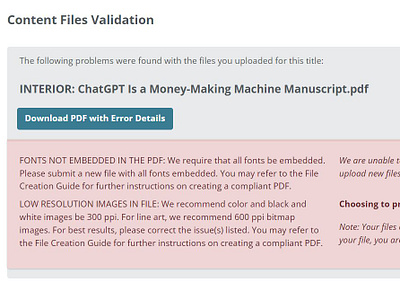 Ingramspark manuscript Error color error embed error fix error font embed error format ingramspark error reformat