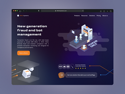 Whim Systems - secure solutions website 3d concept dark design dark ui design design illustration landing page landingpage main page security website ui design ui ui design uiux ux website