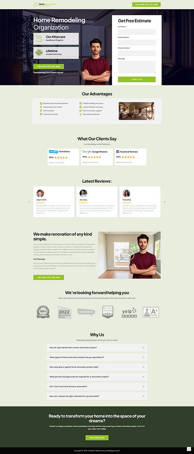 Premium Home Renovation Services Lead Generation Landing Page landing page lead generation template wordpress