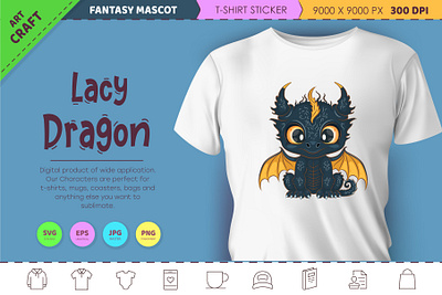Lacy cartoon dragon. cartoon character clipart dinosaur dragon fantasy illustration mascot reptile sticker t shirt vector