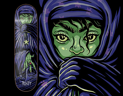 "Persian Witch" Skateboard Graphic - Illustration gorbe illustration iran skateboard skateboard design skateboard graphic skateboard graphic design witch witchcraft