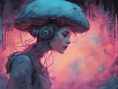 Resting mode cyborg digital illustration digital painting futuristic illustration manandmachine mechanical mushroom portrait robot robotics sciencefiction scifi