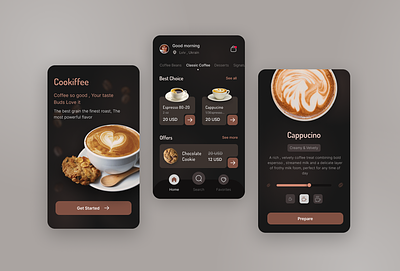 Coffee Shop App UI/UX Design ☕️ cafe coffee cookie design dark design moblie design ui ui mobile design
