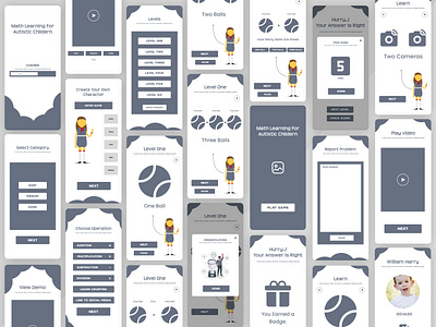 Wireframes for math Learning Game for Autistic Children dribbbleshots.