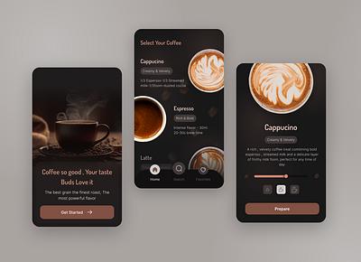 Coffee Shop App UI/UX Design ☕️ app cafe coffee coffee app dark mobile app mobile design ui