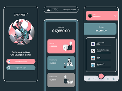 CASH NEST - Savings mobile App management 3d android app cash ios management minimalist mobile modern ui ux