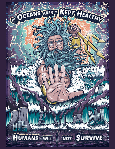 "Poseidon Rage" - Activist illustration 2d illustration activism branding digital illustration environmental conservation graphic design illustration poster design vector illustration