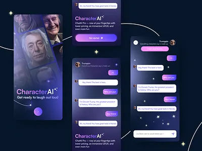 CharacterAI app branding dark graphic design mobi ui ux