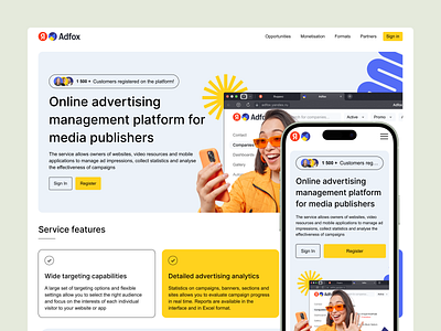 Yandex Adfox Redesign Concept adaptive advertisment analytics bento colorful concept landing media redesign ui ux yandex