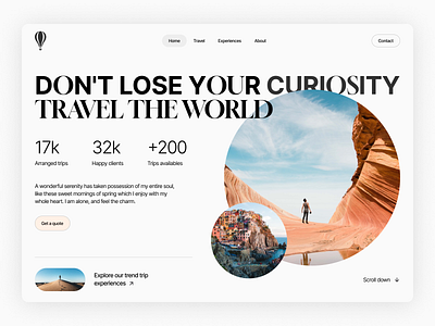 Travel Agency Website Landing Page Inspiration above the fold design landing minimal travel travel agency ui ux website