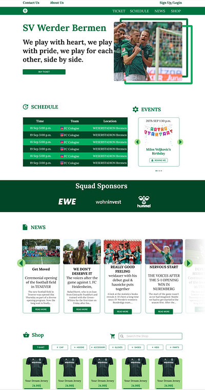 Football team website UI ui