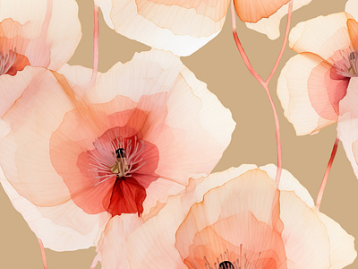 Translucent Poppies Seamless Pattern bilge paksoylu dribbble fashion freelance freelancer pattern designer poppies poppy repeat design seamless pattern textile designer