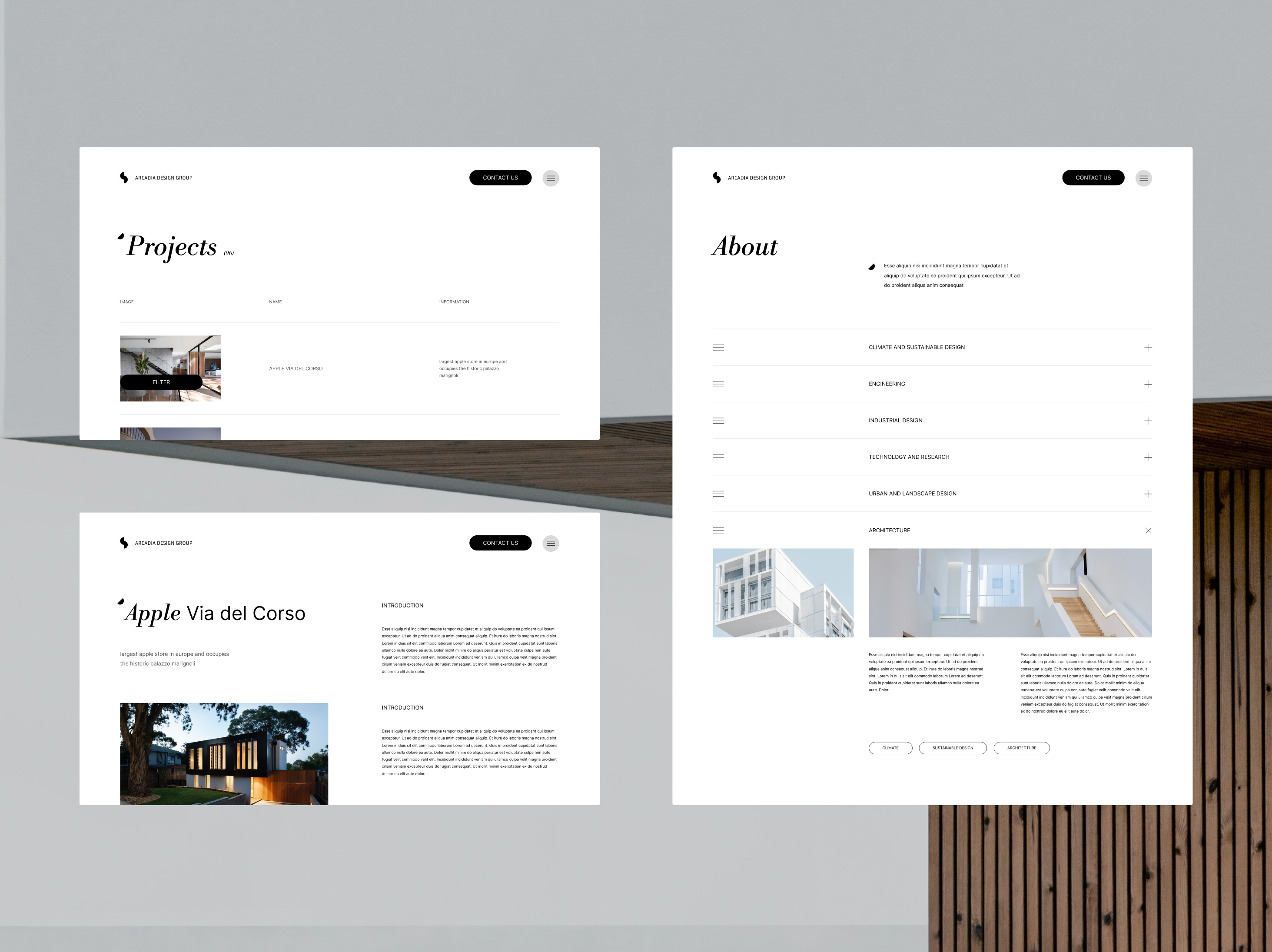 Arcadia Design Group Corporate Website architecture architecture website branding corporate website dribbble logo minimalistic ui ux web design website