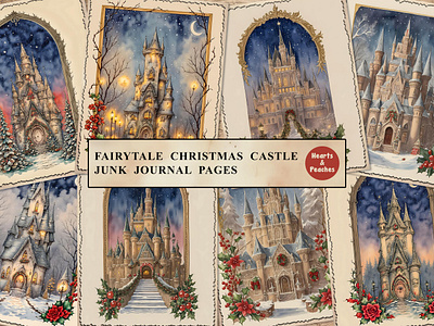 Fairytale Christmas Castle Junk Journal Pages christmas junk journal kit christmas junk journal pages christmas printable journal christmas printable pages christmas scrapbooking christmas tales christmas tree design digital art digital download fantasy christmas collage graphic design holiday ephemera illustration santa claus junk journal pages snow vintage christmas ephemera watercolor winter holiday collage sheet xmas